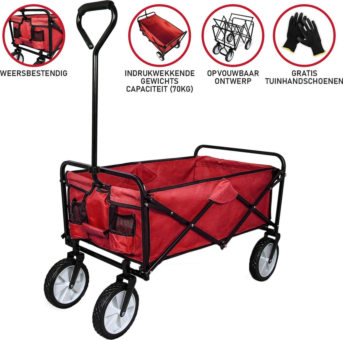 Bolderkar opvouwbaar | 70 kg gewichtscapiciteit | Inclusief tuinhandschoenen | Rood | Bolderwagen Transportwagen